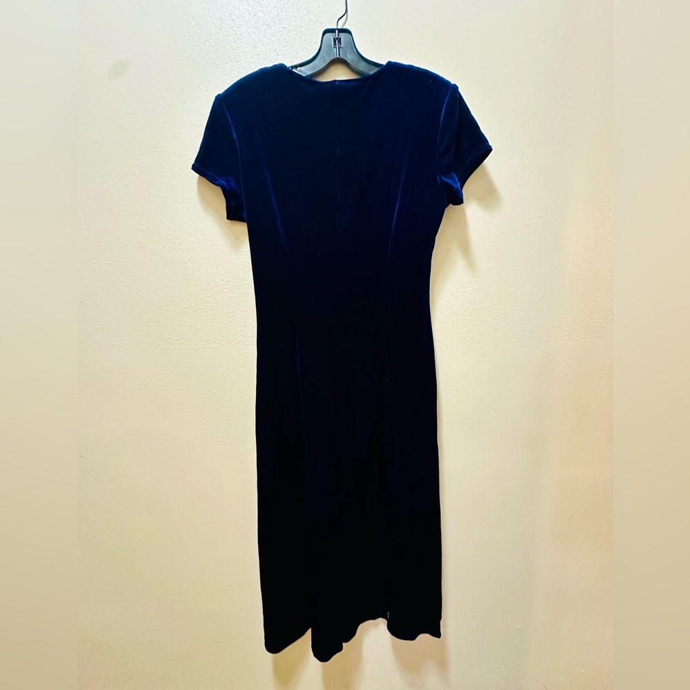 Signature by Robbie Bee Blue Velvet Midi Dress Rhinestone Buttons Size 10 - Picture 4 of 6